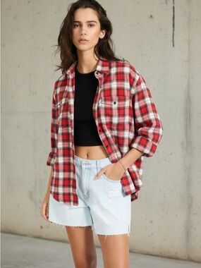 One Teaspoon Red & White Plaid Button-Down Shirt, Size Small